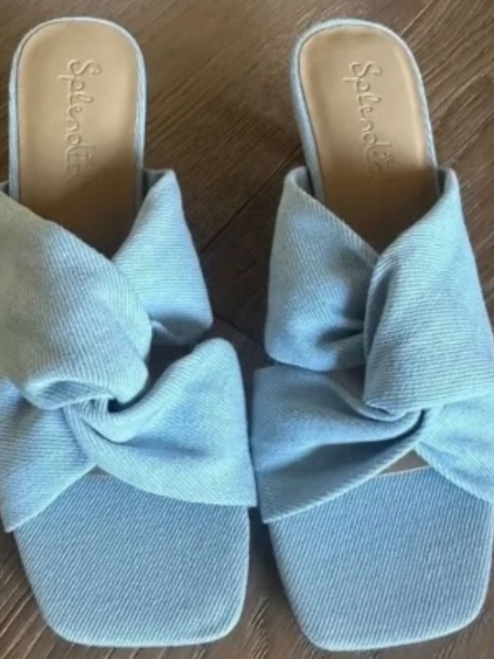 Splendid Hannah Kitten Heel Sandals Denim Blue Size 6 Square Toe Twist Strap - Picture 5 of 11
